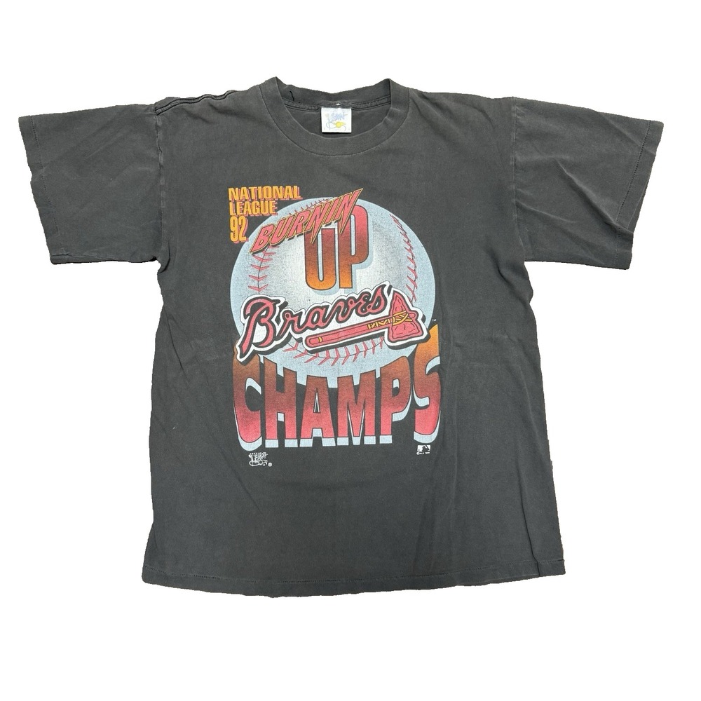 Vintage 92 Atlanta Braves National League Champs T-Shirt Black Men's Size Large